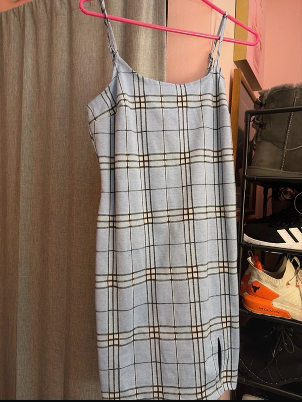 Streetwear Society Light Blue Plaid Slip Dress